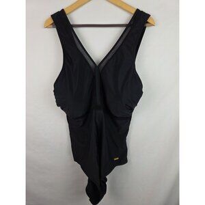 Nicole Miller Women's One Piece Swimsuit Plus Size 1X Black Sheer Swim
